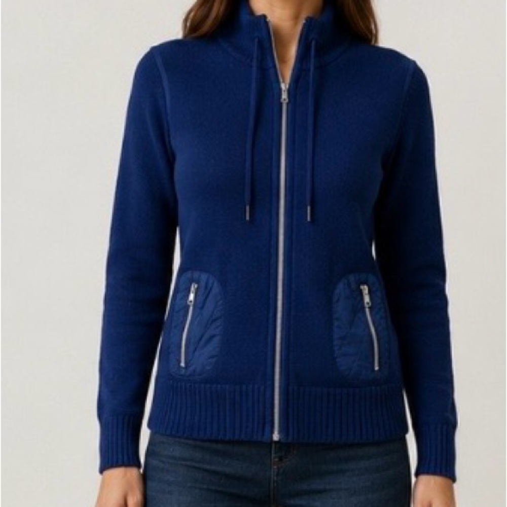 Zenergy by Chico’s Blue Zip-Up Knit Sweater Jacket Size 2 (L)